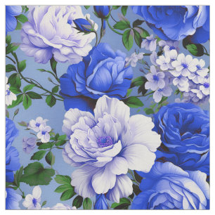 Tecido Flor Rosa Azul Grande Retro