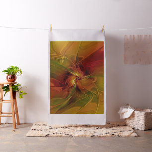 Tecido Flor verde-laranja-abstrato Vermelho Castanho-Cast
