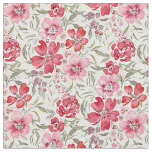 Tecido Florais Aquarela Romântica Vermelho e Rosa