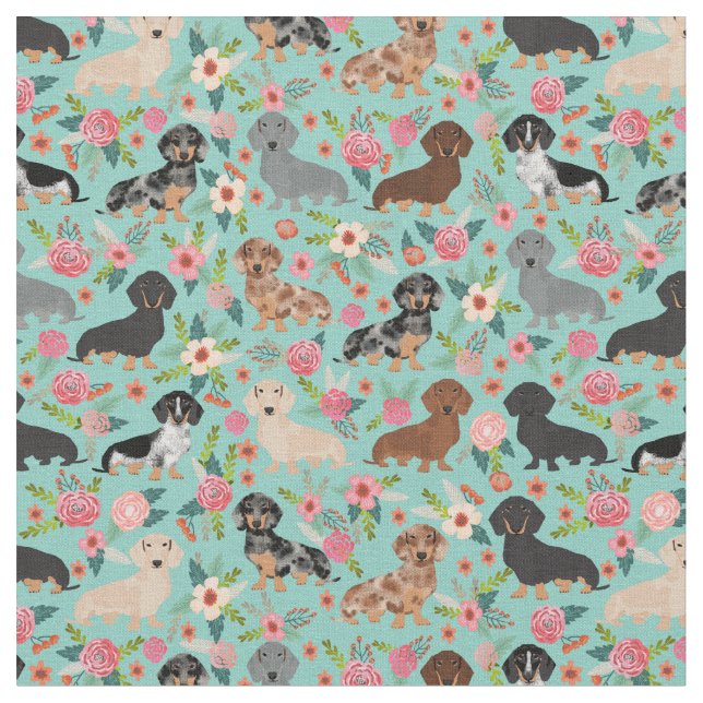 Tecido Florais Dachshund Vintage (Detalhe)