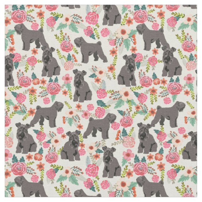 Tecido florais de erva azul-cerry terrier creme (Detalhe)
