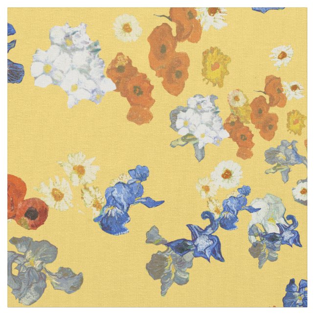Tecido Floral Azul de Van Gogh em Amarelo (Detalhe)