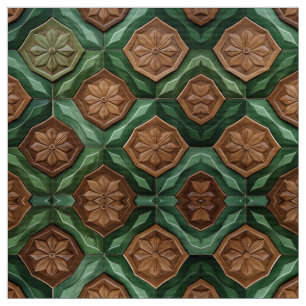 Tecido Floral Azulejo Terrestre Verde e Castanho