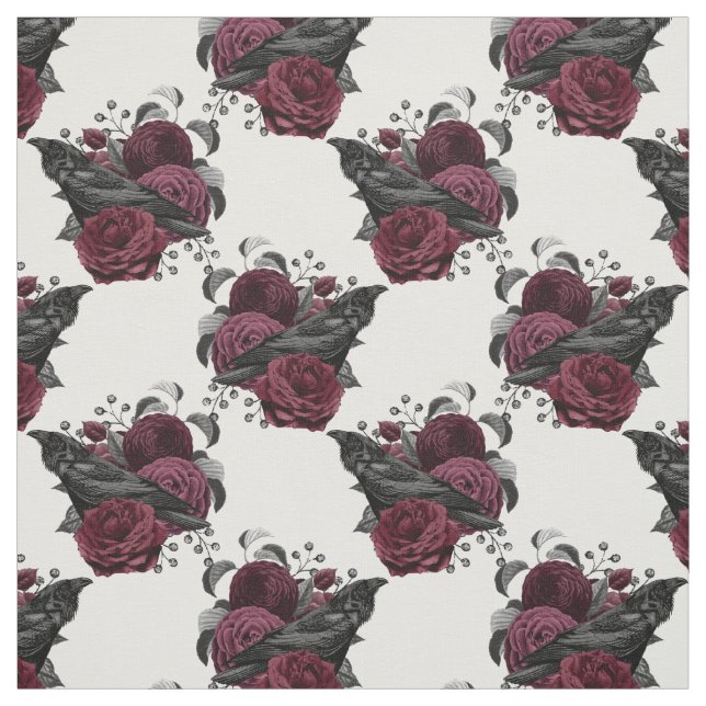 Tecido Floral Black Raven em Branco (Modelo)