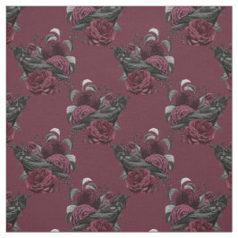 Tecido Floral Black Raven sobre o vinho