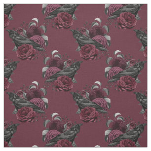 Tecido Floral Black Raven sobre o vinho