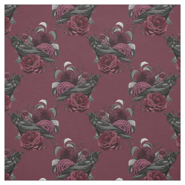 Tecido Floral Black Raven sobre o vinho (Modelo)