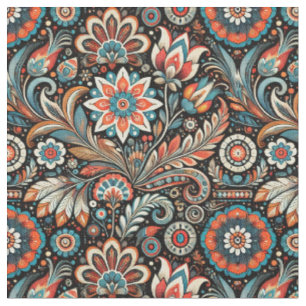 Tecido Floral Bohemian Preto