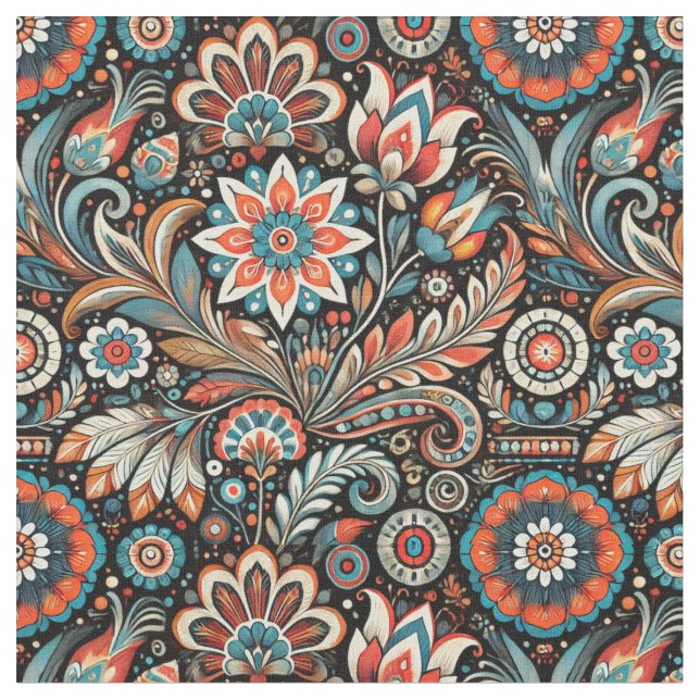 Tecido Floral Bohemian Preto (Detalhe)