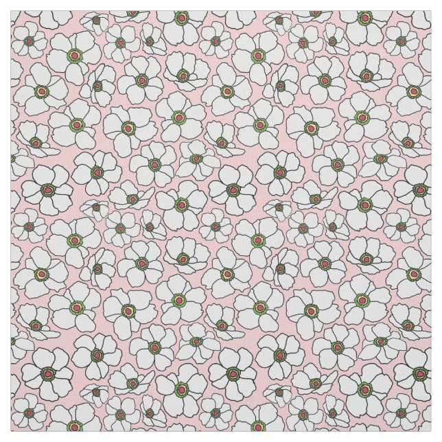Tecido Floral Boho Branco Sobre Rosa (Modelo)