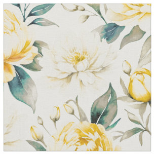 Tecido Floral Botânico Aquarela Amarela