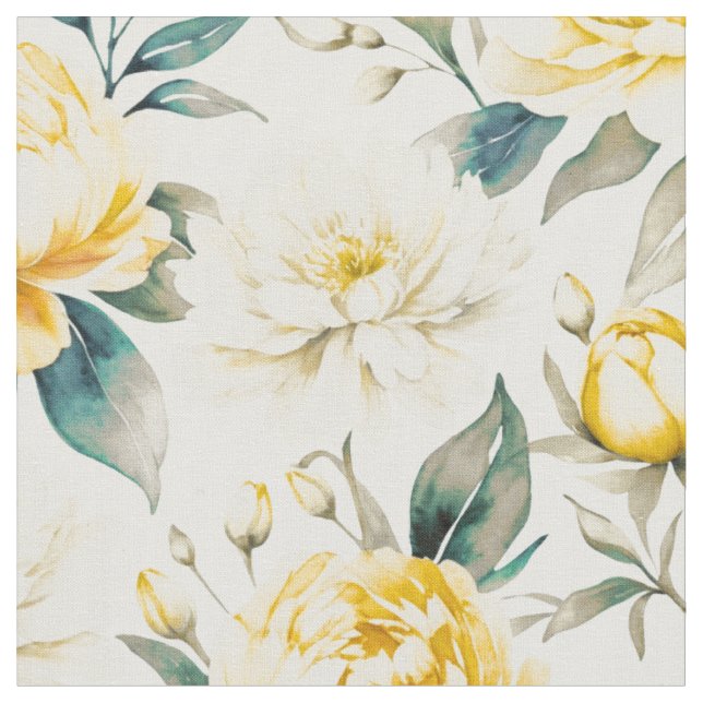 Tecido Floral Botânico Aquarela Amarela (Detalhe)