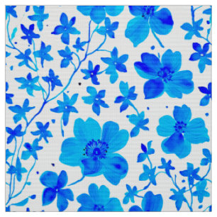 Tecido Floral Botânico em Azul Profundo e Branco