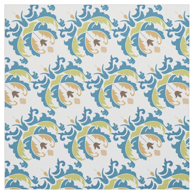 Tecido Floral Botânico Verde Azul Vitoriano (Modelo)