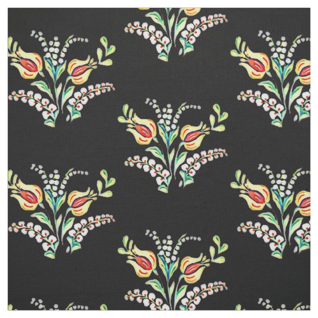 Tecido floral branco-amarelo (Modelo)