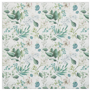 Tecido Floral Branco Folhagem Eucalipto Elegante Moderno