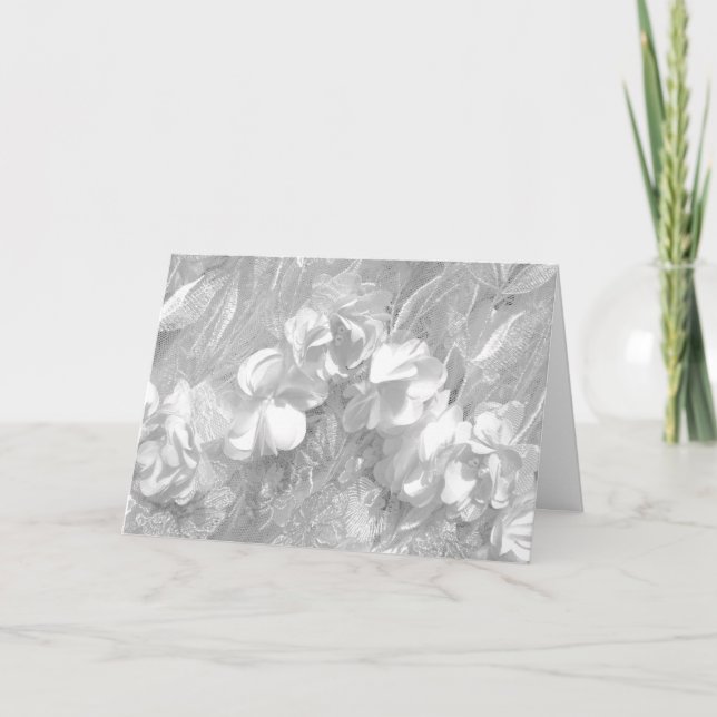 Tecido Floral Branco sobre Branco, Cartão em Branc (Frente)