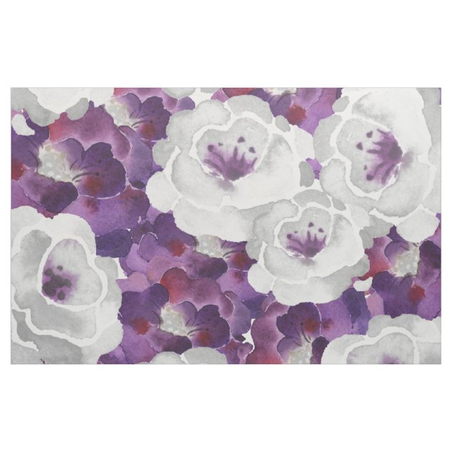 Tecido floral cinzento roxo do design da aguarela (Jarda)