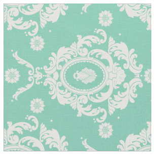 Tecido floral da cor damasco do vintage verde da