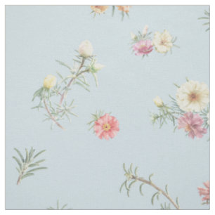 Tecido Floral de Aquarela Rosa Musgo Azul Suave