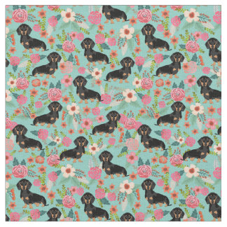 Tecido floral de Doxie - preto e doxie tan -