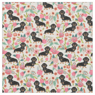 Tecido floral de Doxie - preto e doxie tan - creme