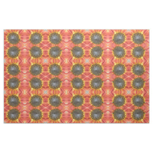 Tecido Floral de Girassol Vermelho e Amarelo
