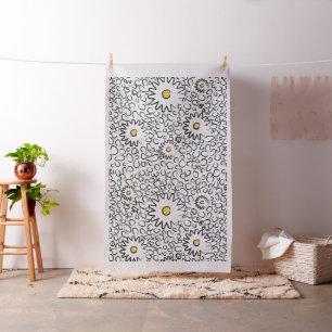 Tecido Floral de Padrão Preto e Branco