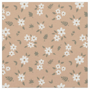 Tecido Floral Delicado Boho Cores Selvagens Bege Marrom