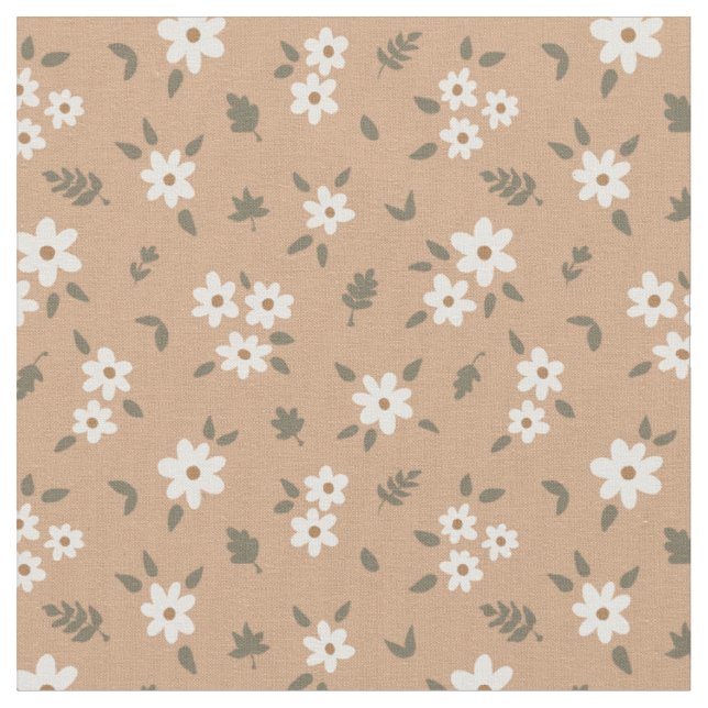 Tecido Floral Delicado Boho Cores Selvagens Bege Marrom (Detalhe)