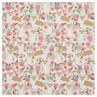 Tecido floral do Corgi - creme