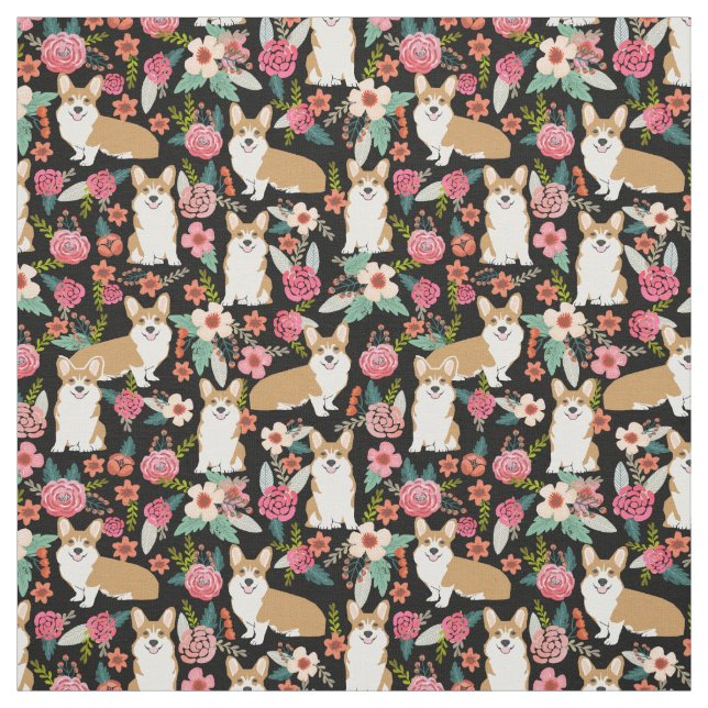 Tecido floral do Corgi - preto (Modelo)