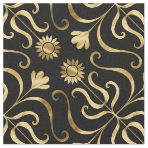 Tecido Floral Elegante Clássico Damasco Negro Girassol Do