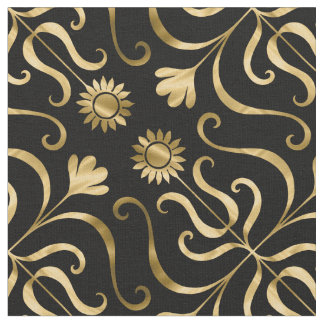 Tecido Floral Elegante Clássico Damasco Negro Girassol Do