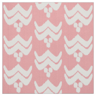 Tecido Floral estilizado de Ikat - cor-de-rosa coral e