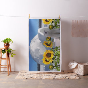 Tecido Floral Girassol Urso Polar