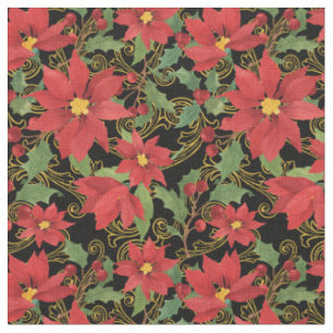 Tecido Floral Natal Preto