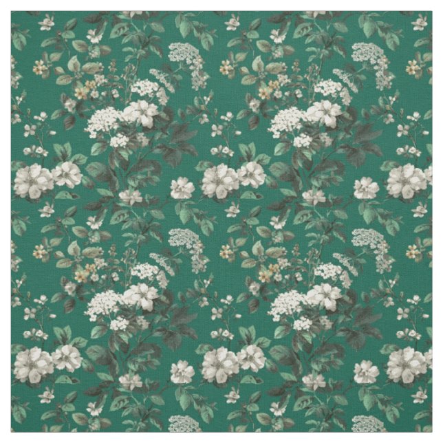 Tecido Floral Ousado Branco Verde Rústico Botânico  (Modelo)