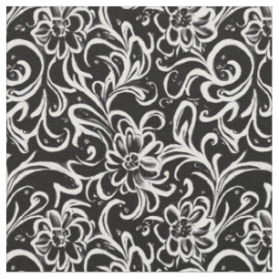 Tecido Floral Preto e Branco