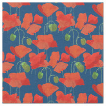 Tecido floral profundamente azul vermelho feito