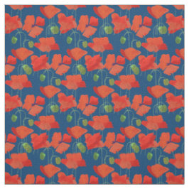 Tecido floral profundamente azul vermelho feito