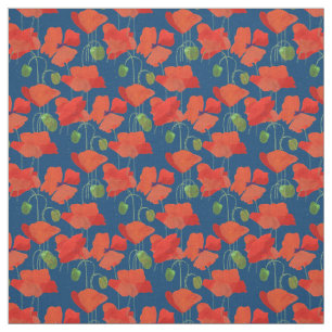 Tecido floral profundamente azul vermelho feito