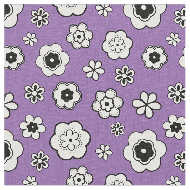 Tecido Floral roxo, preto e branco (Detalhe)