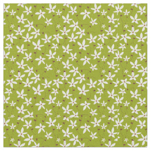 Tecido Floral Verde e Branco