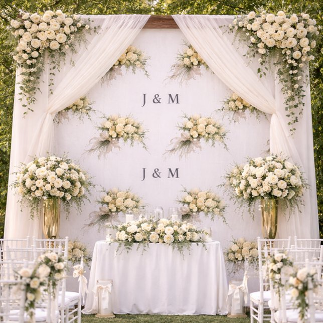 Tecido Floral Wedding Fabric with Monogram Bride Groom (Criador carregado)