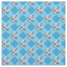 Tecido Floral Xadrez Azul País