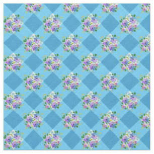 Tecido Floral Xadrez Azul País