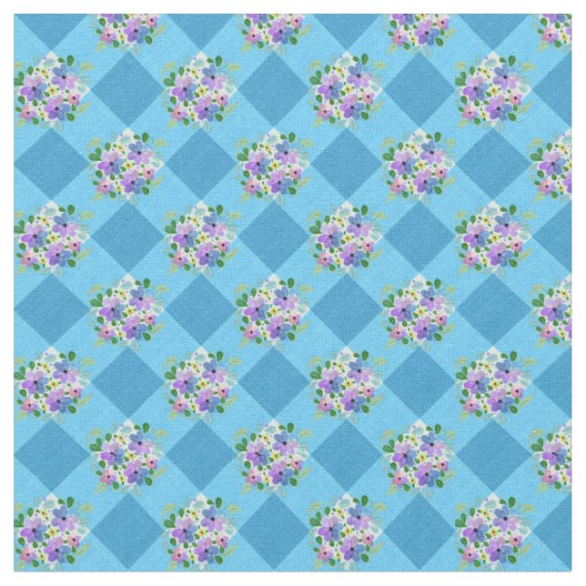 Tecido Floral Xadrez Azul País (Detalhe)