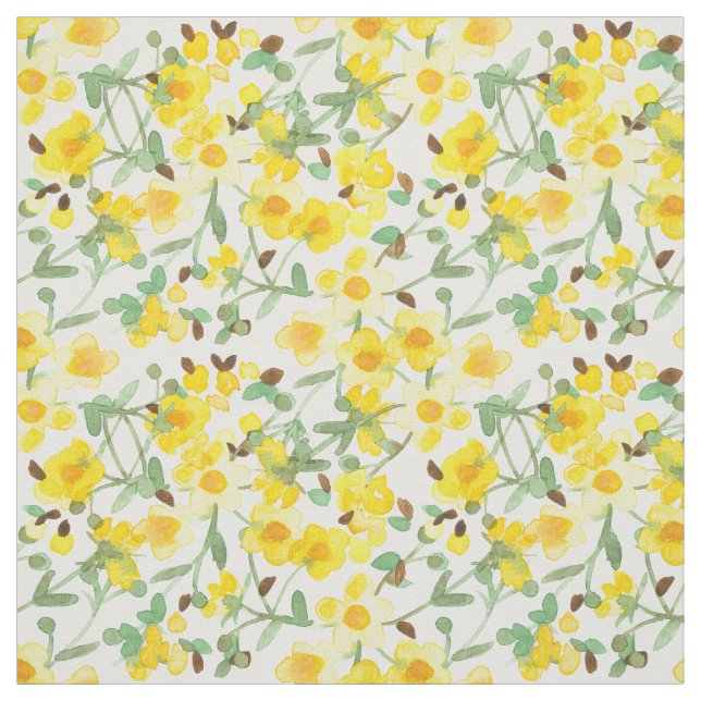 Tecido Flores Amarelas Flores Aquarela Roupa De Vestido (Modelo)