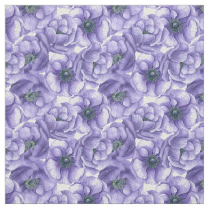 Tecido Flores anêmonas violetas padrão aquarela